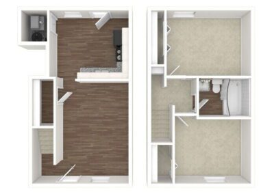 Floor plan of a two-bedroom apartment, showcasing room layout, dimensions, and functional spaces for living and dining.